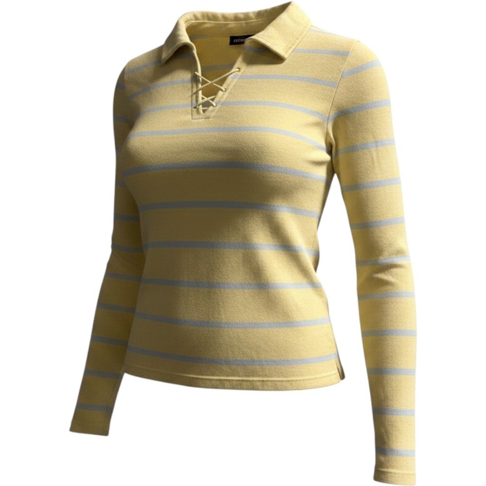 Vintage Aeropostale Y2K Top Women XL Yellow Striped Fitted Lace Up Preppy Grunge